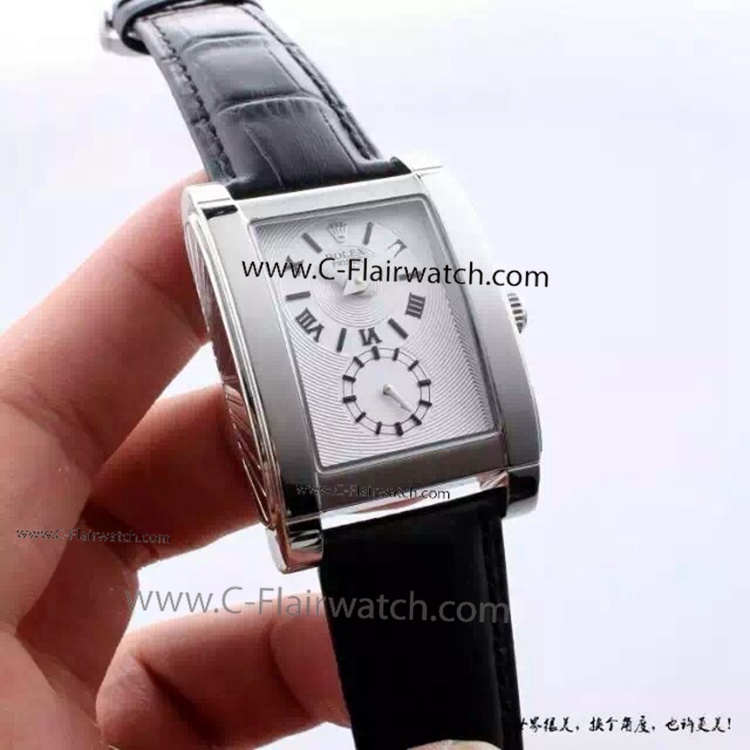Rolex Cellini Prince Replica Watch SS Black Leather Strap